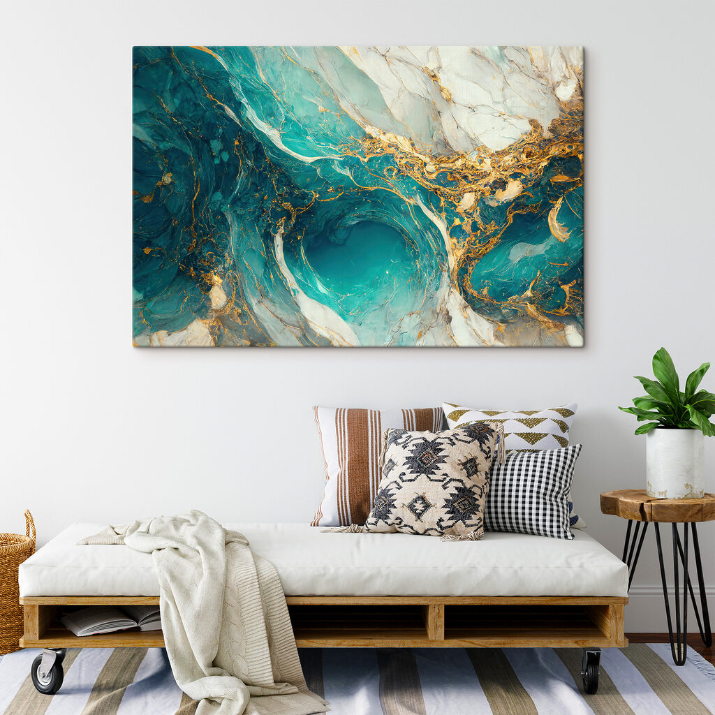Turquoise stroom met goud — interieur 5
