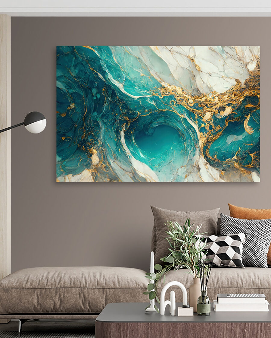 Turquoise stroom met goud — interieur 2