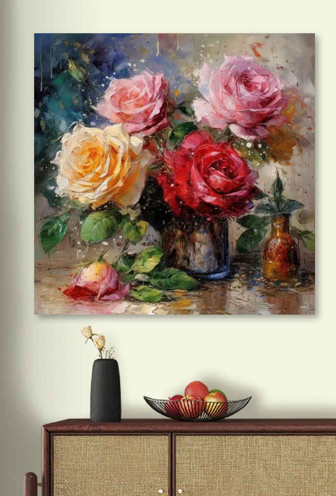 Rozen in metalen vaas — interieur 2