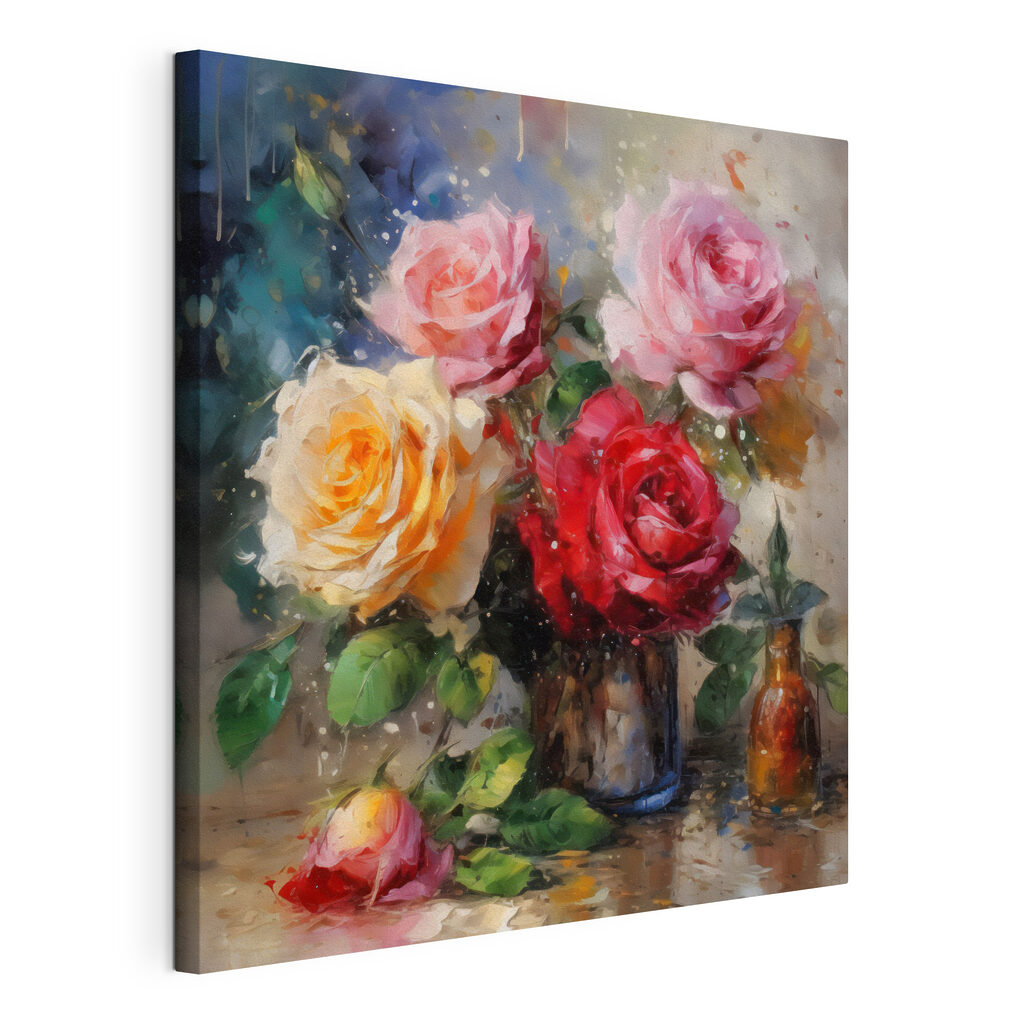 Rozen in metalen vaas — productweergave