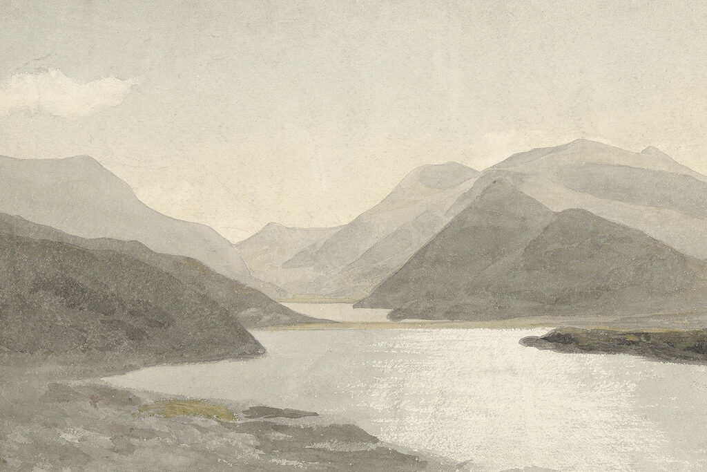Een meer tussen nevelbergen — volledig ontwerp