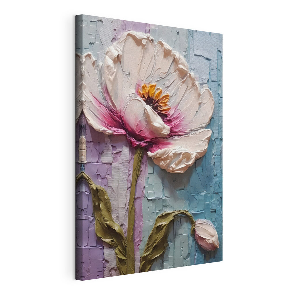 Een bloem uit penseelstreken, gespannen canvas met doorlopende rand
