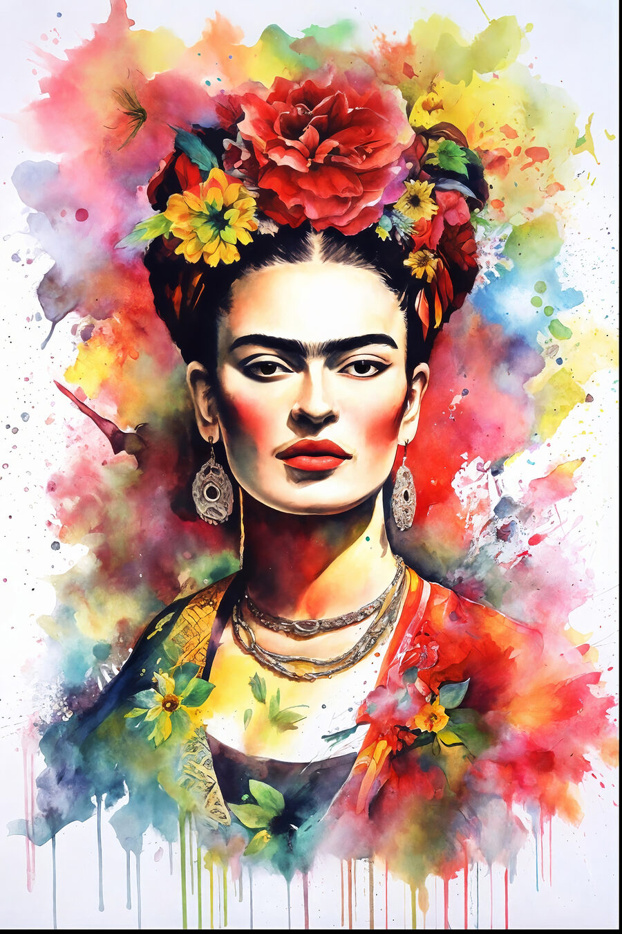 Portret in bloemrijke aquarel — volledig ontwerp