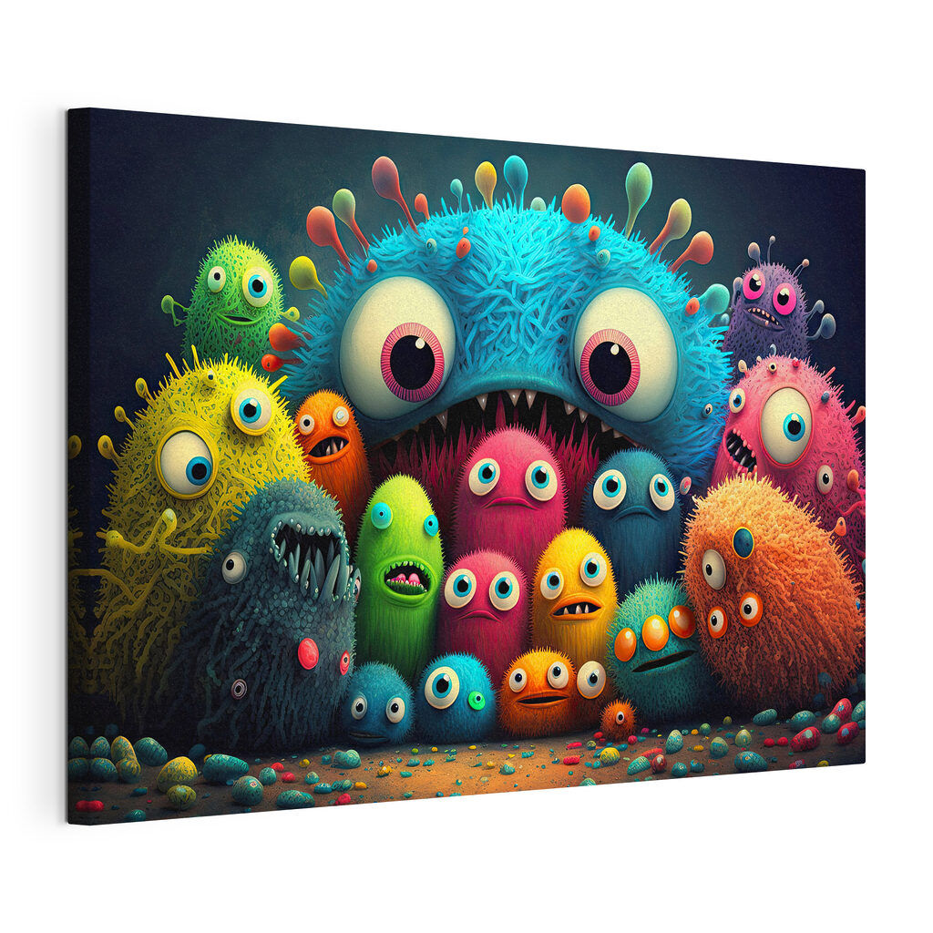Een stel vrolijke monsters, gespannen canvas met doorlopende rand