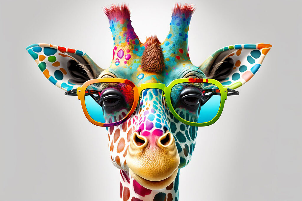 Een giraffe met zonnebril — volledig ontwerp