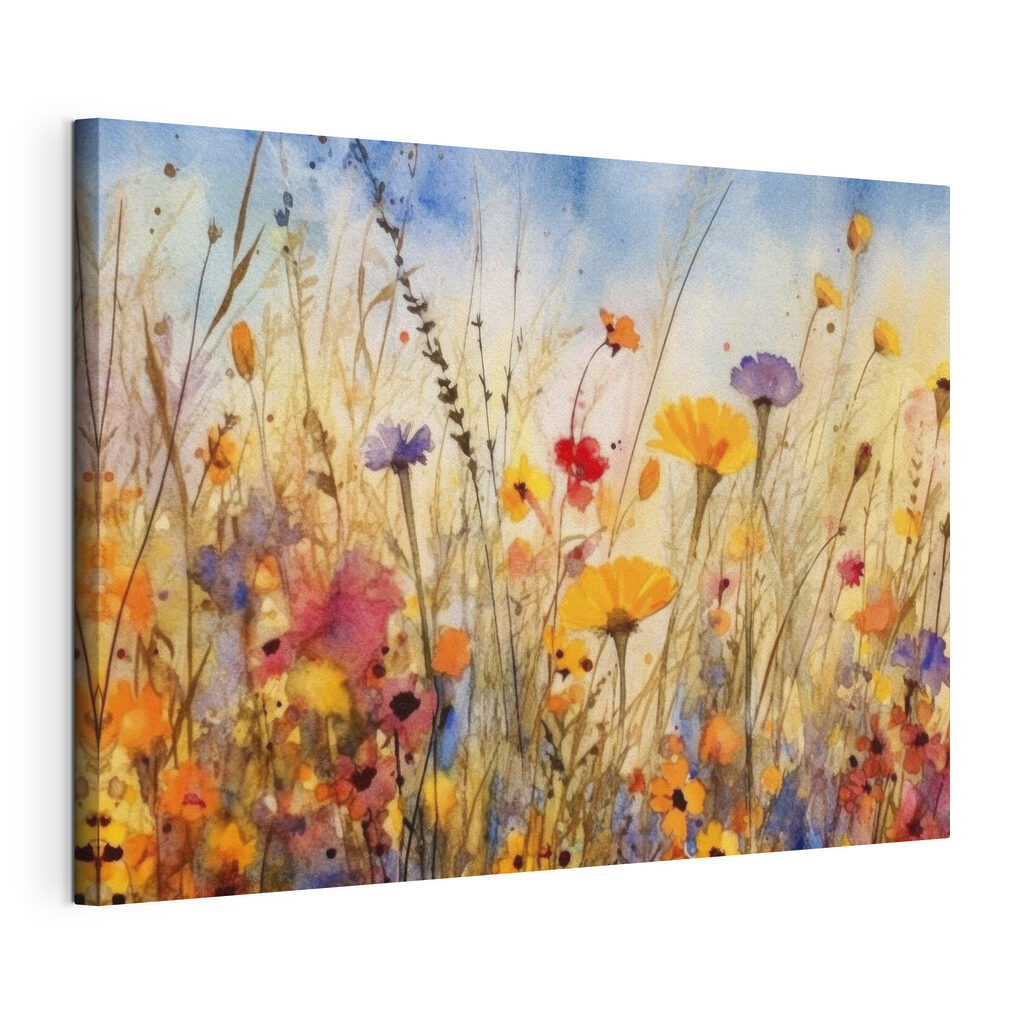 Een veld vol zomerstreken, gespannen canvas met doorlopende rand