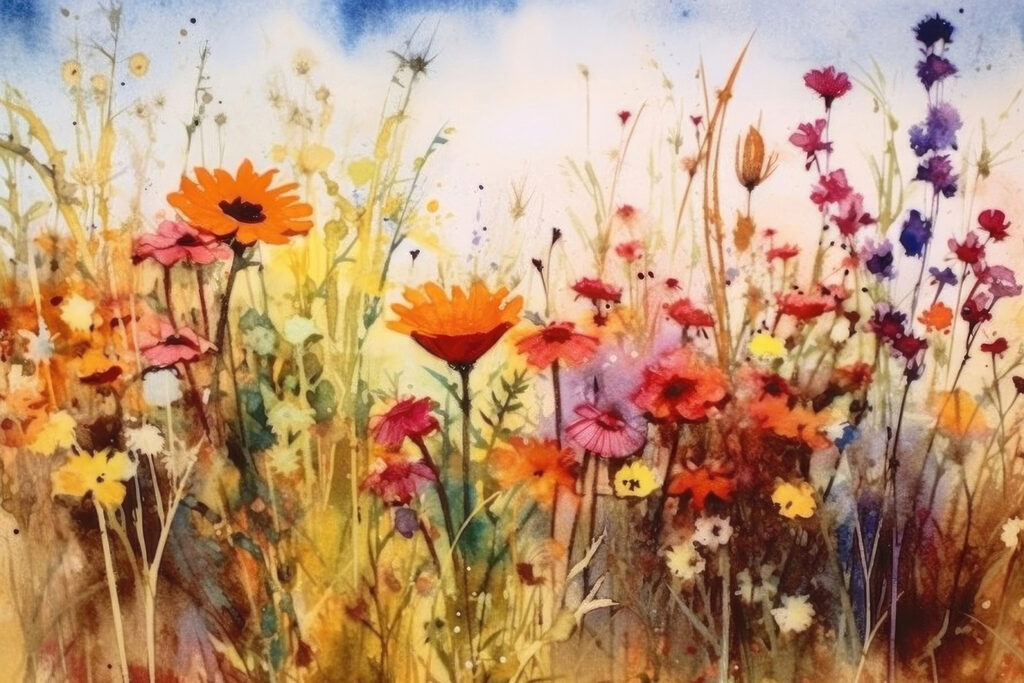 Veldbloemen onder zomerlucht — volledig ontwerp
