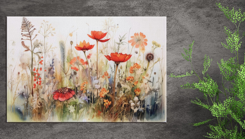 Rode bloemen boven grassen — interieur 2