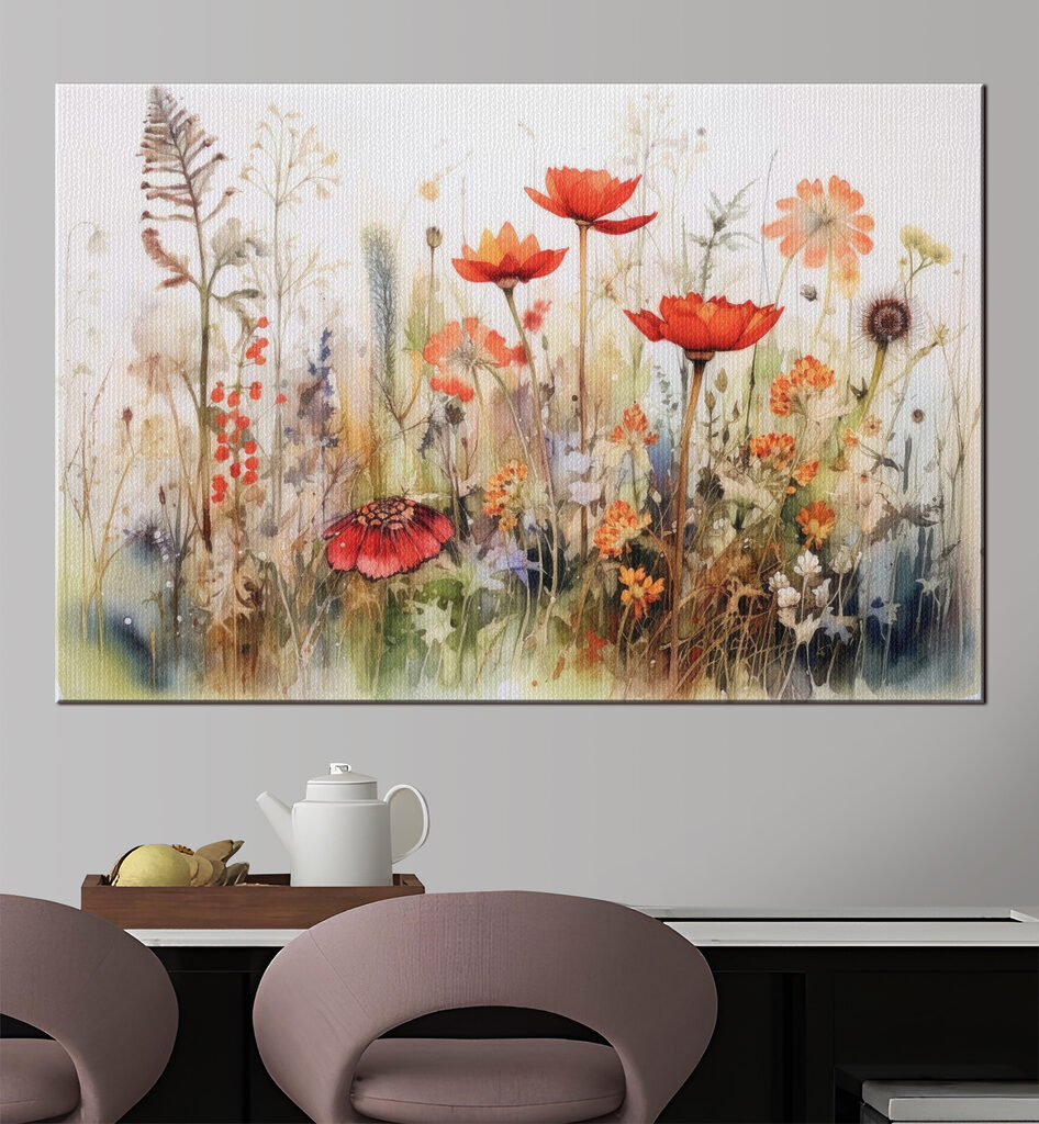 Rode bloemen boven grassen — interieur 1