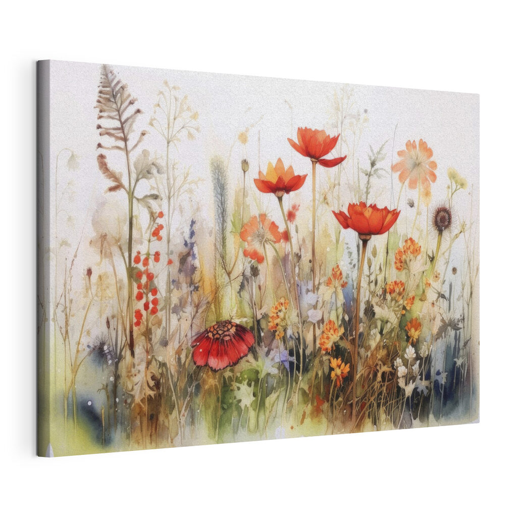 Rode bloemen boven grassen — productweergave