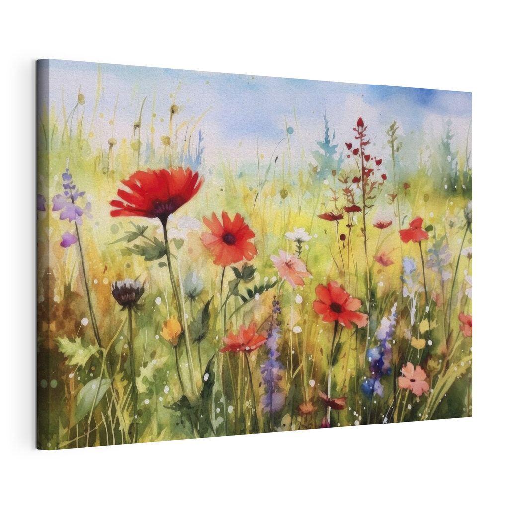Een veld in bloei, gespannen canvas met doorlopende rand