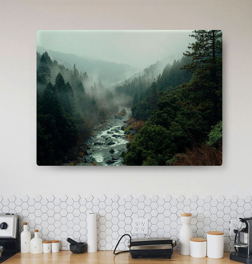 Een rivier door een bos in een interieur