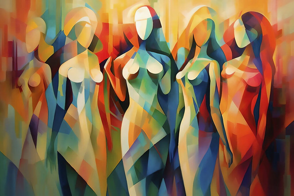 Vrouwen in kleurrijke vlakken — volledig ontwerp