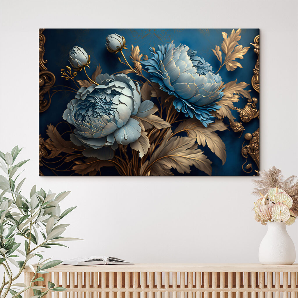 Blauwe bloemen met sierbladeren — interieur 3