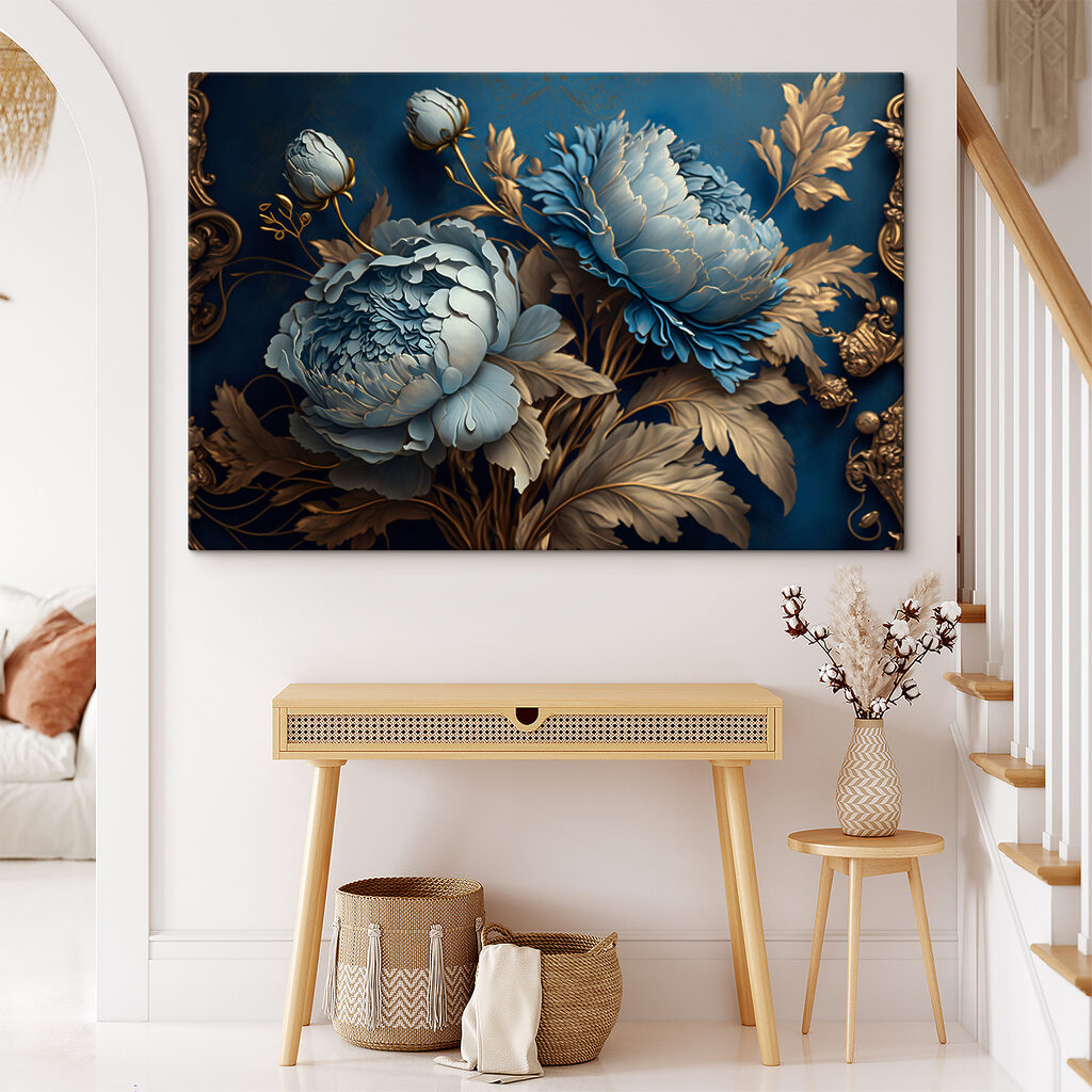 Blauwe bloemen met sierbladeren — interieur 4