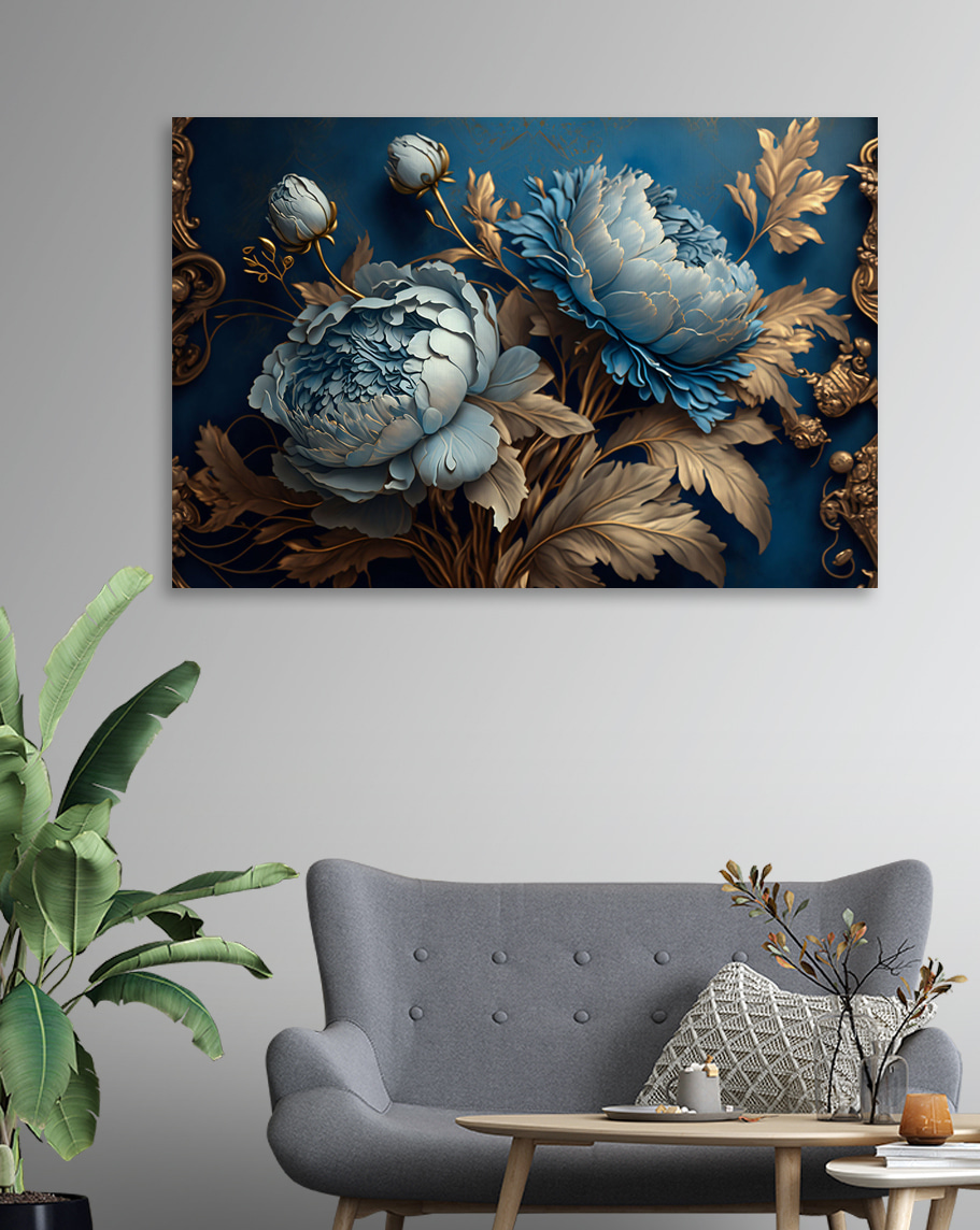 Blauwe bloemen met sierbladeren — interieur 1