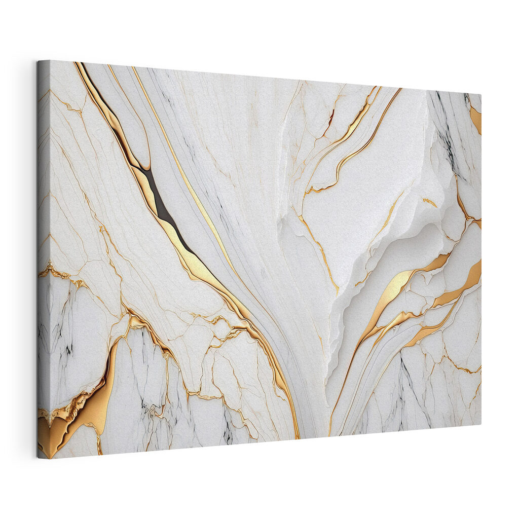 Gouden aders door wit, gespannen canvas met doorlopende rand