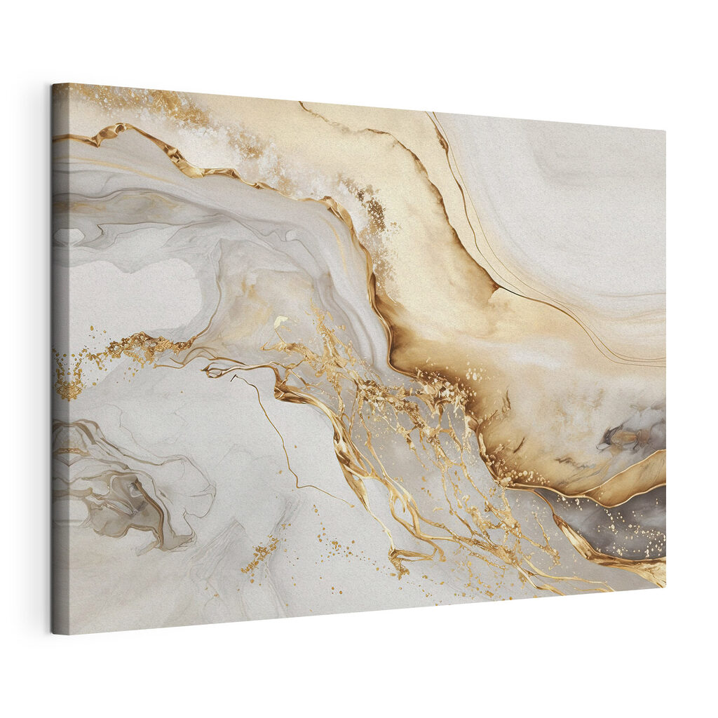 Amberkleurige golven in crème, gespannen canvas met doorlopende rand