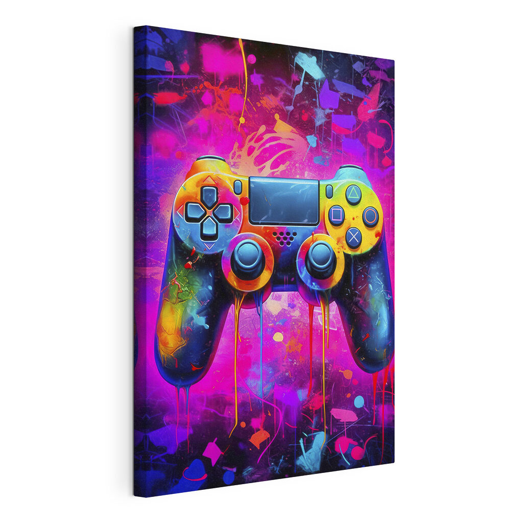 Spelen in neonlicht, gespannen canvas met doorlopende rand