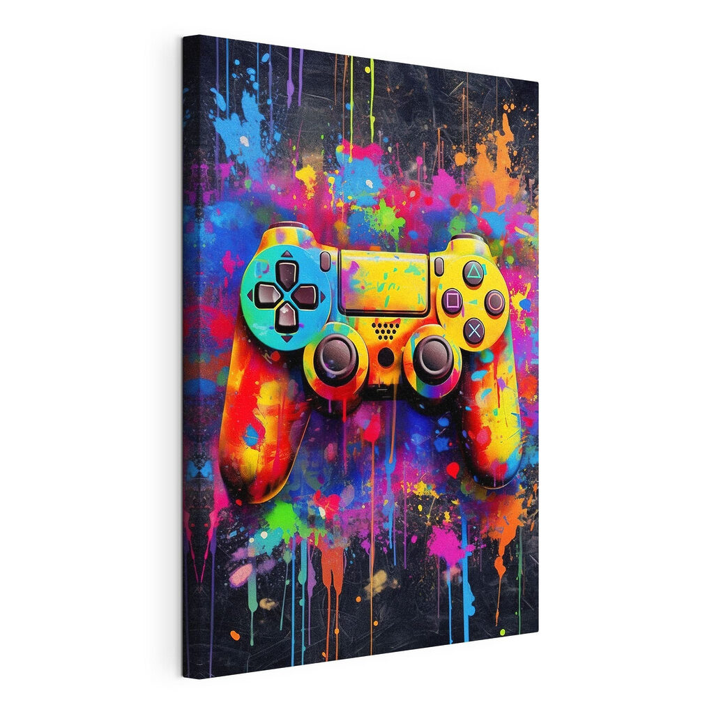 Controller met druipende kleuren, gespannen canvas met doorlopende rand