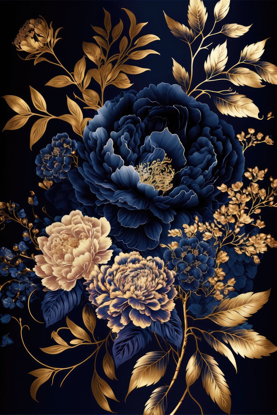 Bloemen in koningsblauw — volledig ontwerp