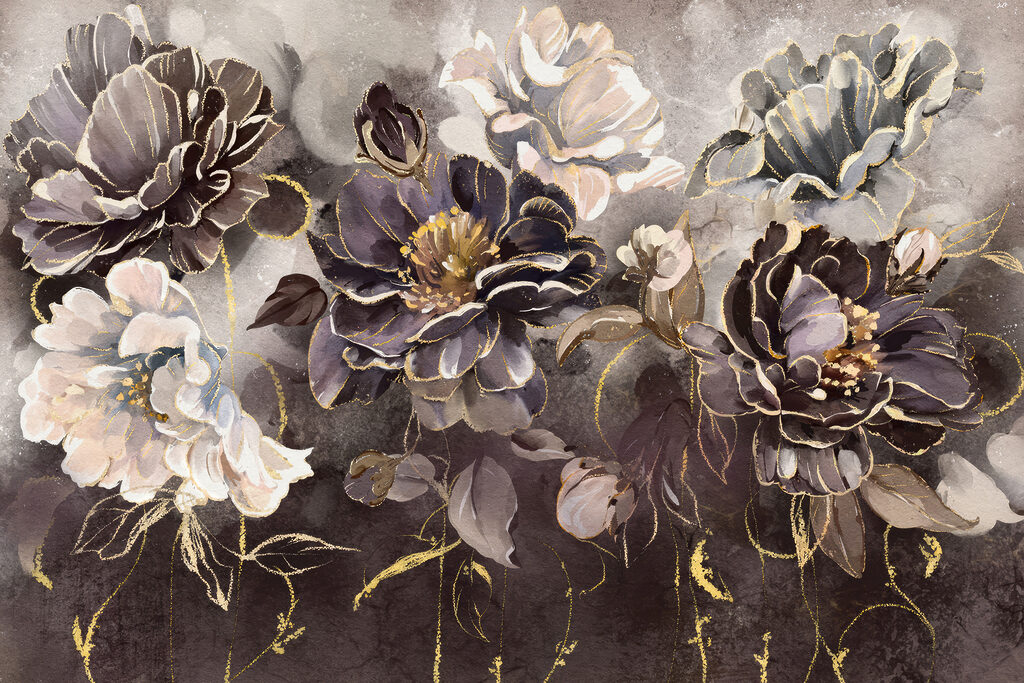 Bloemen in diepe grijstinten — volledig ontwerp