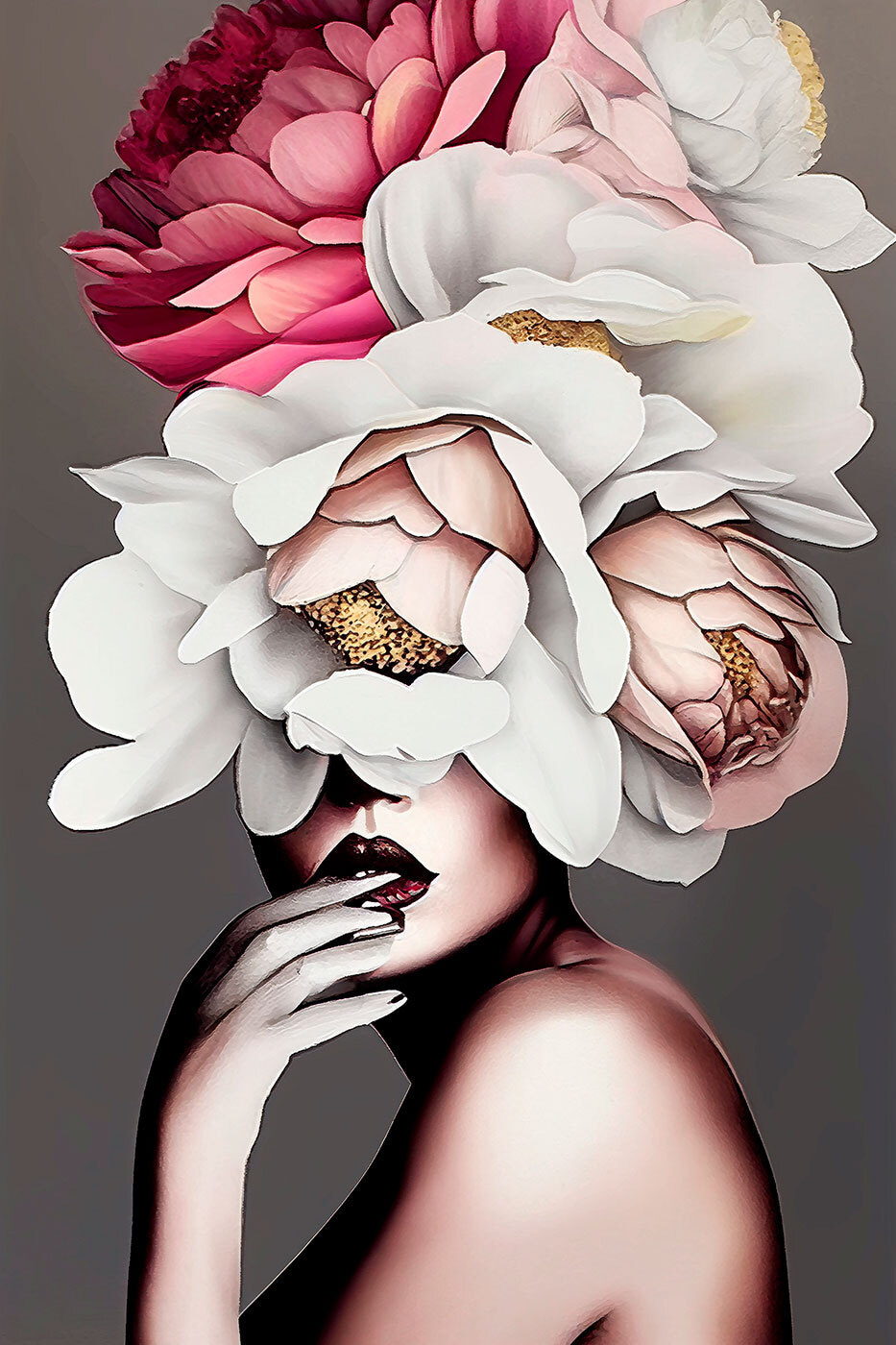 Een gezicht achter bloemen — volledig ontwerp