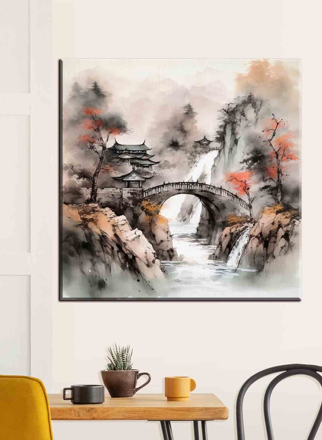 Brug tussen mistige rotsen — interieur 3