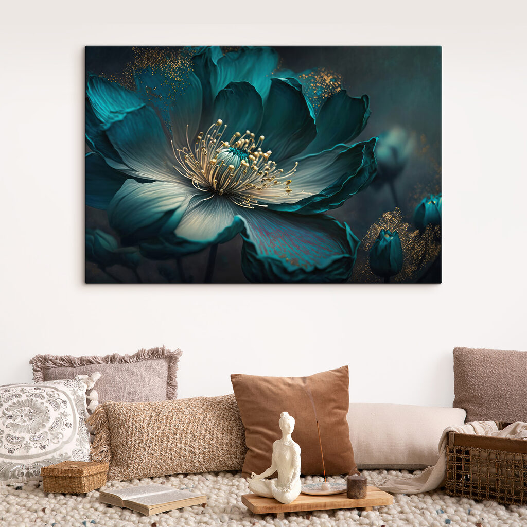 Turkooizen bloem van dichtbij — interieur 4