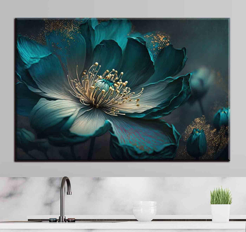 Turkooizen bloem van dichtbij — interieur 1