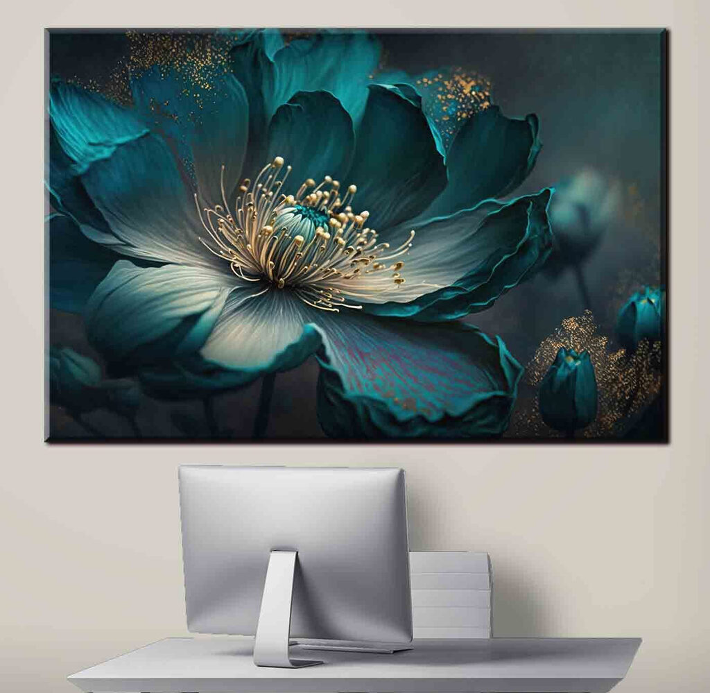 Turkooizen bloem van dichtbij — interieur 3