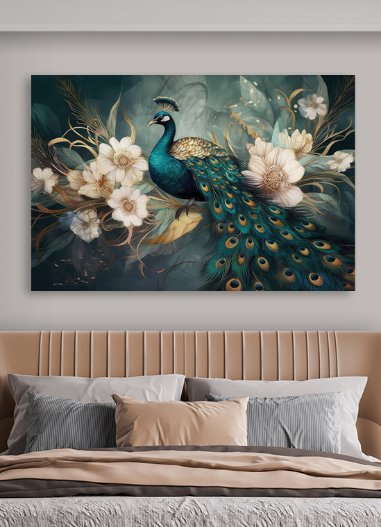 Pauw tussen witte bloesem — interieur 2