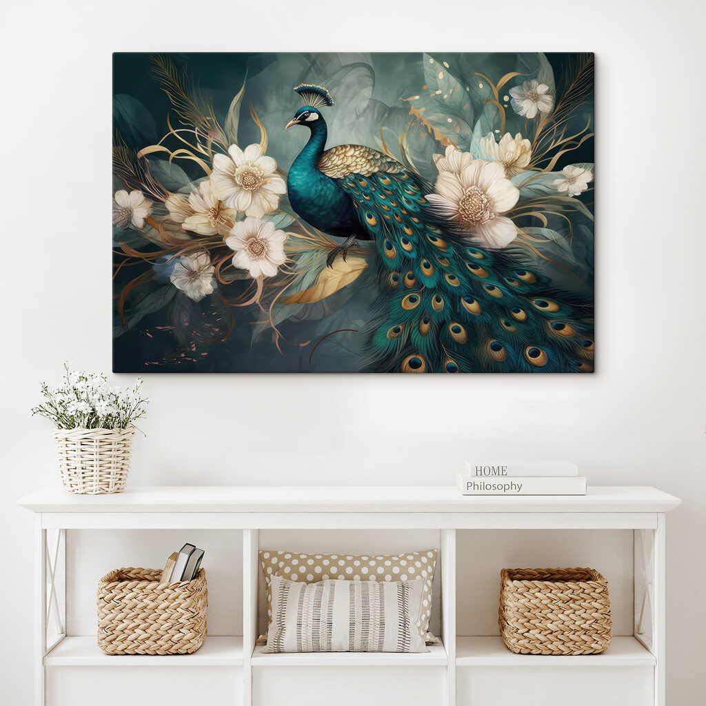 Pauw tussen witte bloesem — interieur 3