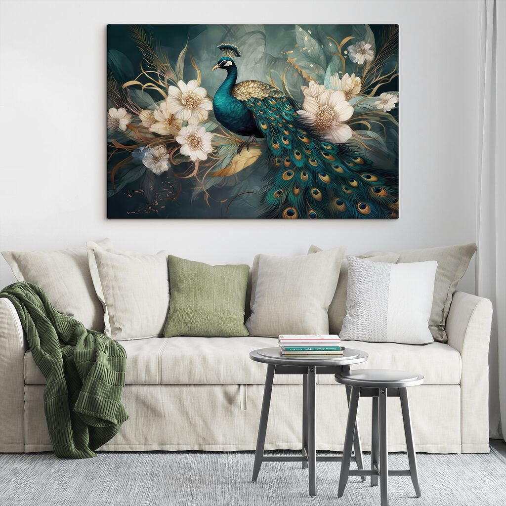 Pauw tussen witte bloesem — interieur 4