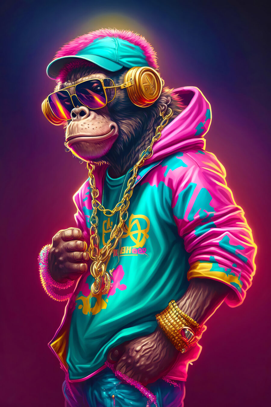 Aap in een neonhoodie — volledig ontwerp
