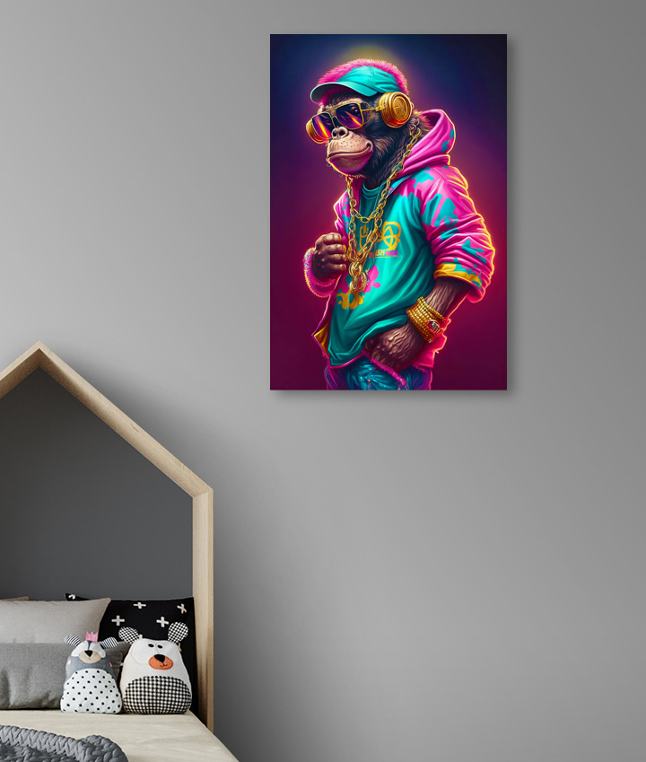 Aap in een neonhoodie — interieur 2