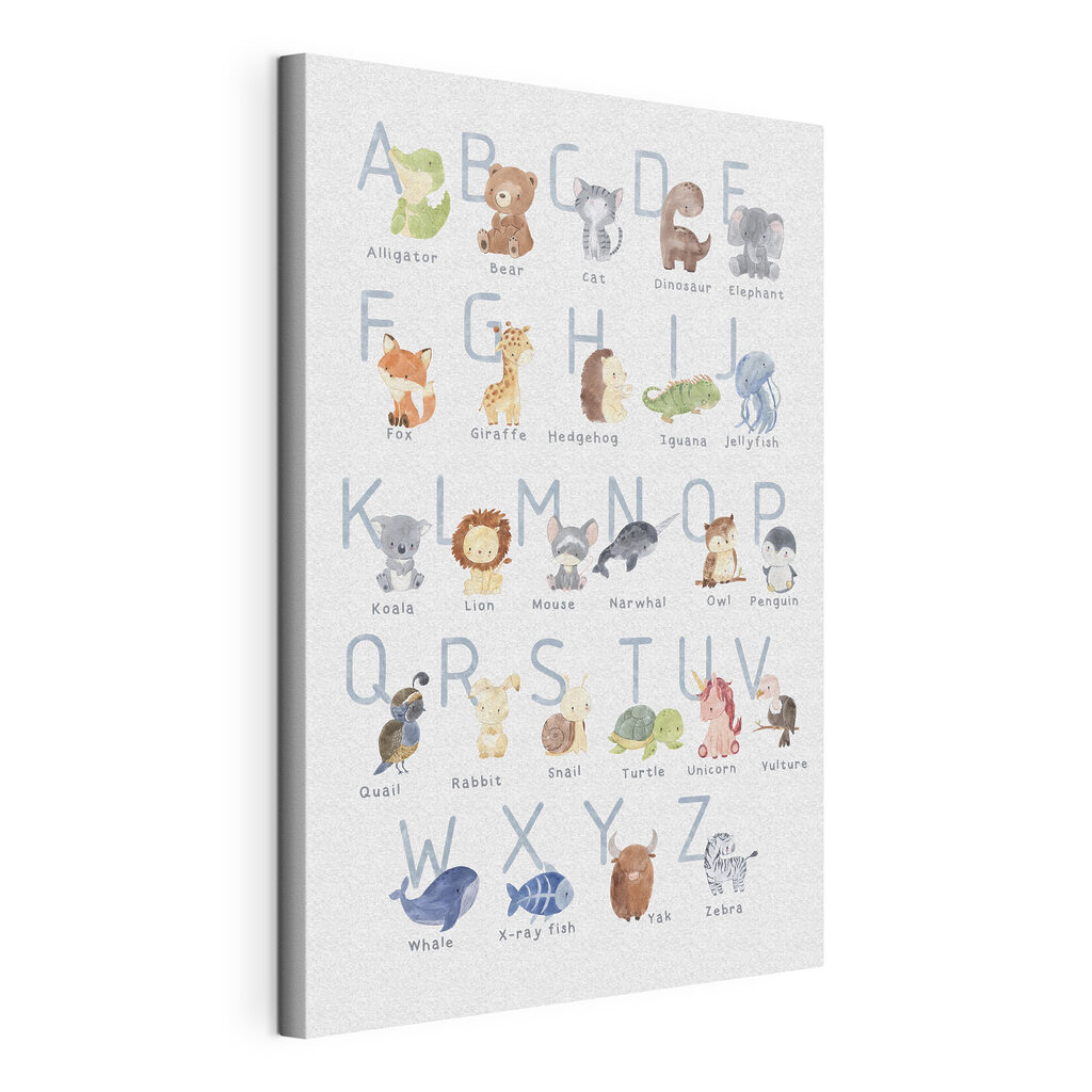 Een alfabet vol dieren, gespannen canvas met doorlopende rand
