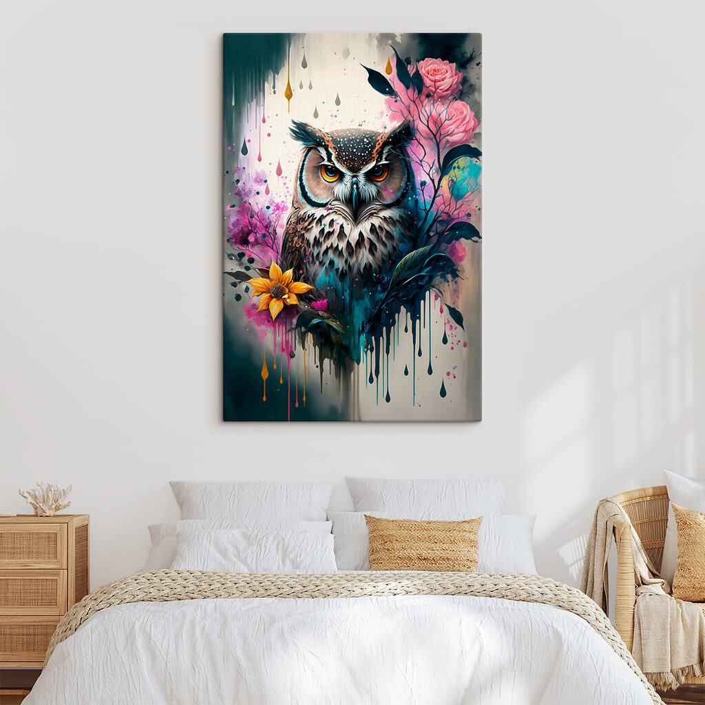 Uil tussen geschilderde rozen — interieur 4