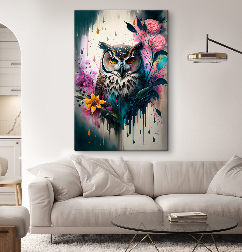Uil tussen geschilderde rozen — interieur 5