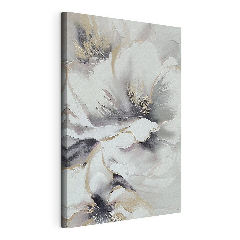 Een stille witte bloem, gespannen canvas met doorlopende rand