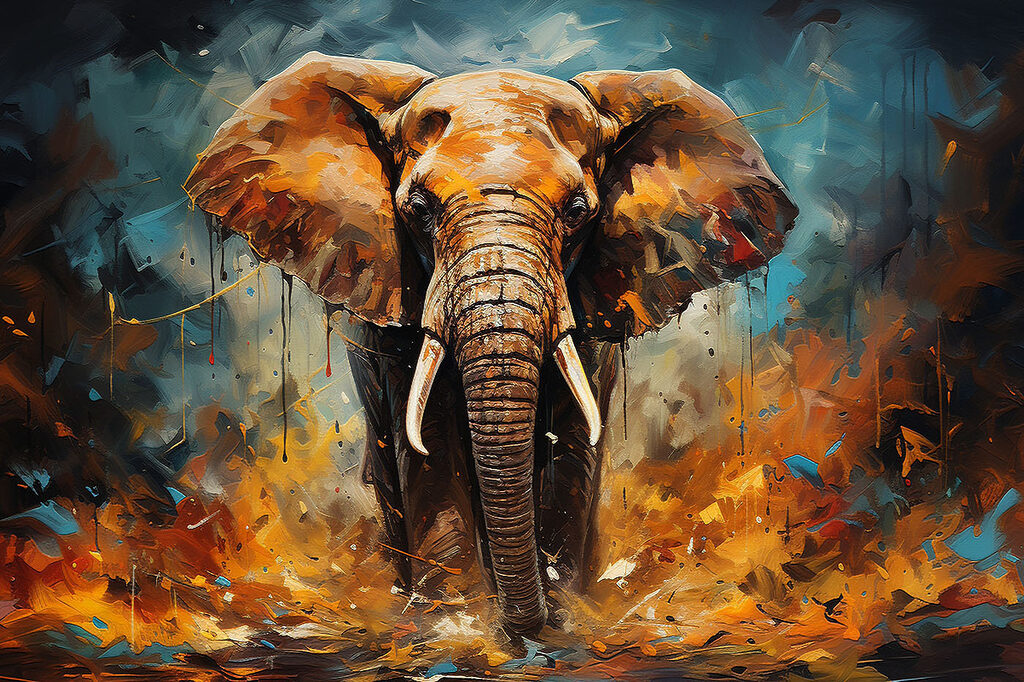 Olifant in oranje verf — volledig ontwerp