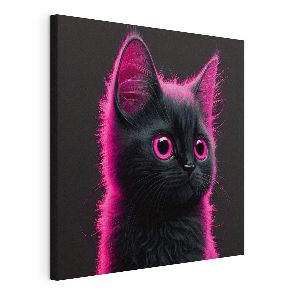 Katje in roze neon, gespannen canvas met doorlopende rand