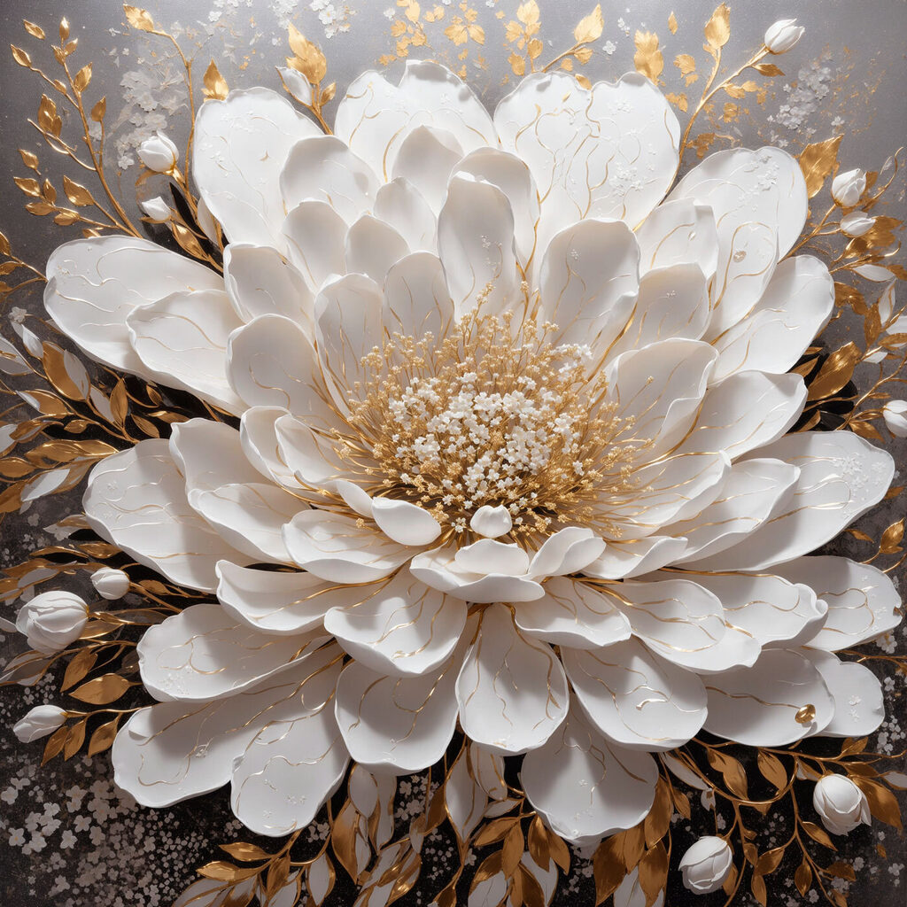 Bloem vol witte waaiers — volledig ontwerp