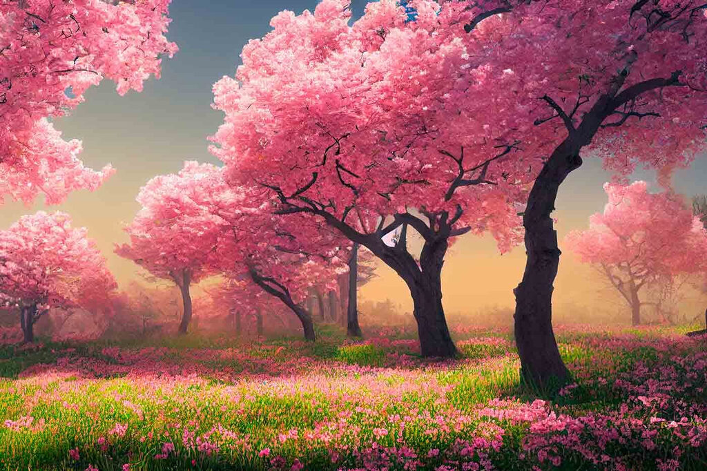 Onder roze bomen — volledig ontwerp