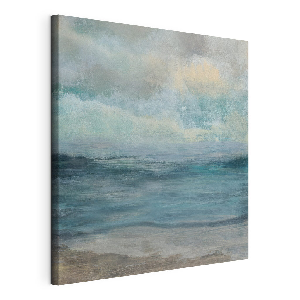 Horizon in blauwe mist, gespannen canvas met doorlopende rand