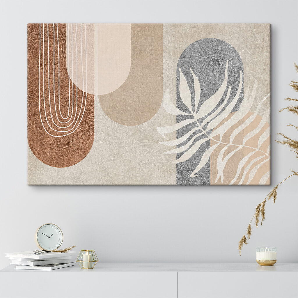Abstracte vormen en organische patronen gaan in elkaar over in een interieur