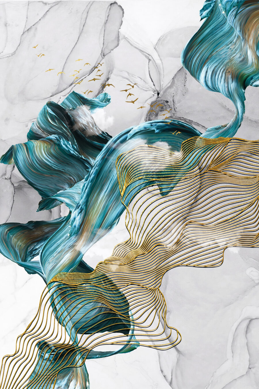 Turquoise tussen gouden contouren — volledig ontwerp
