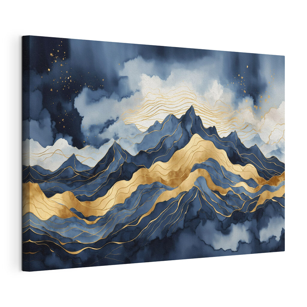 Bergkammen met gouden banen, gespannen canvas met doorlopende rand