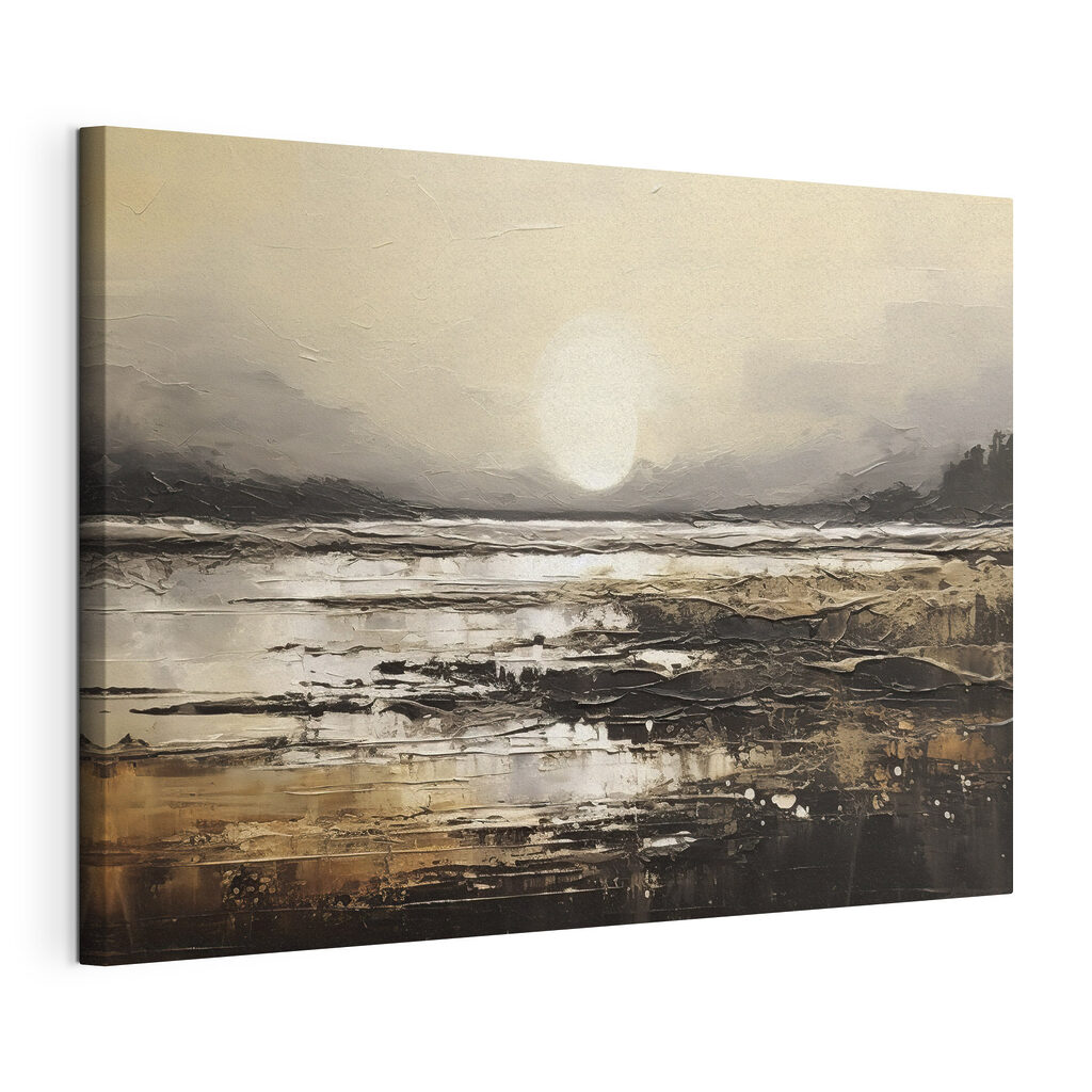 Zon over natte aarde, gespannen canvas met doorlopende rand