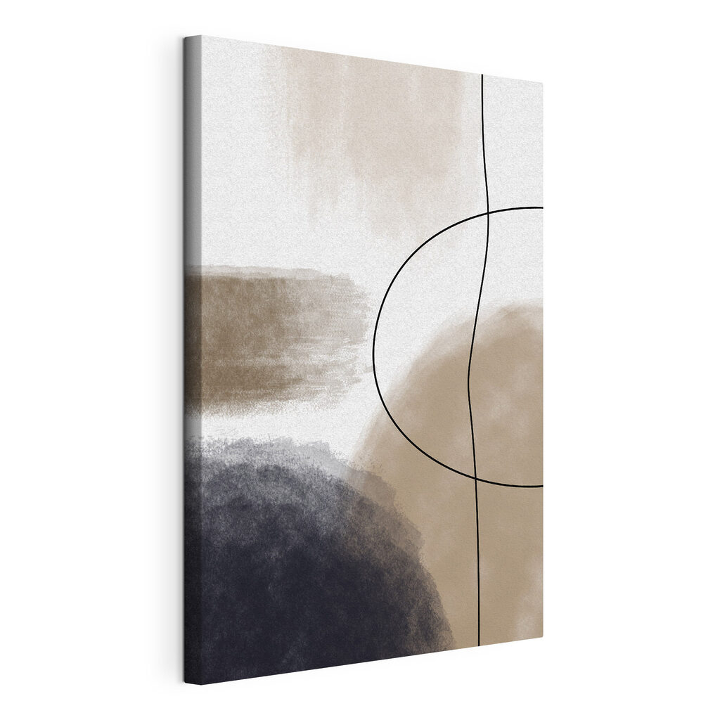Abstracte vormen in gedempte tinten, gespannen canvas met doorlopende rand